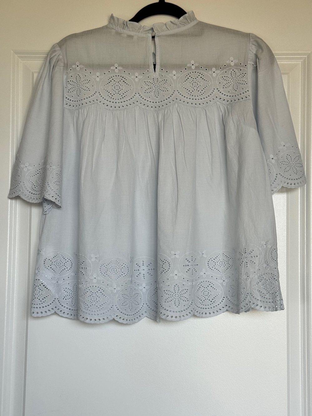 NWT MADEWELL Embroidered Pintuck High-Neck Top Soft Blue Small 100% Cotton NZ462 - Picture 6 of 14